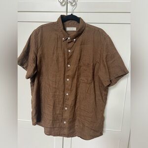 Everlane brown linen L short sleeve shirt